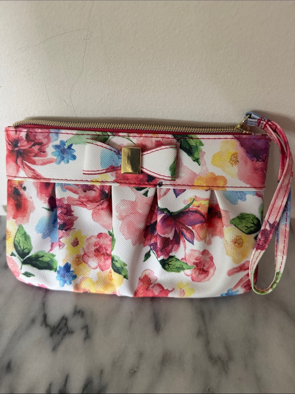 Floral Bow Wristlet Clutch - Pink Multi